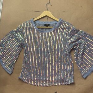 Chicwish Iridescent Sequin Blouse in Blue